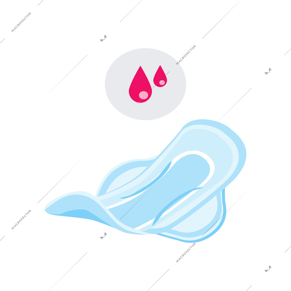 Menstruation flat composition with pad and drops of blood isolated vector illustration