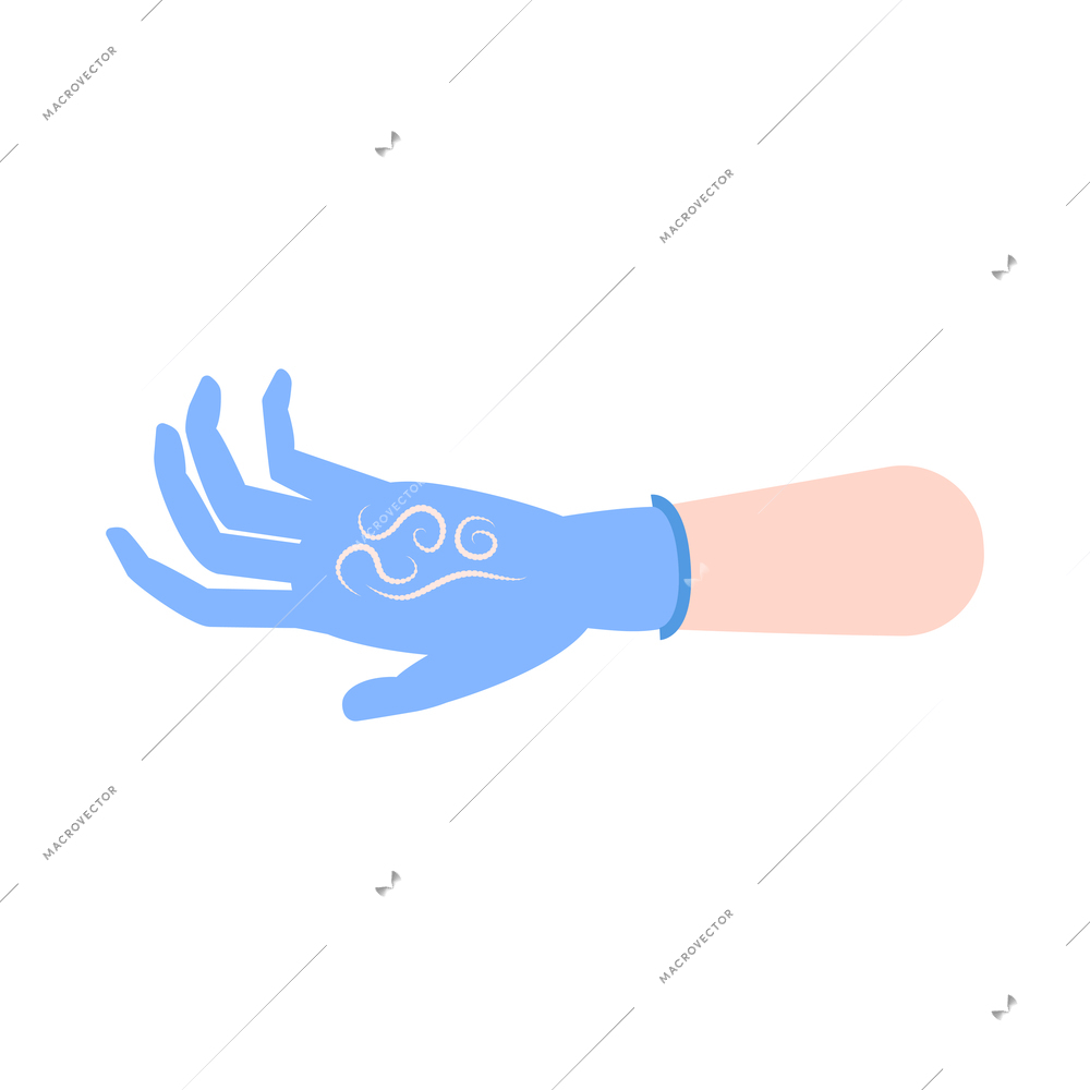 Flat icon with human hand in rubber glove holding helminths worms vector illustration