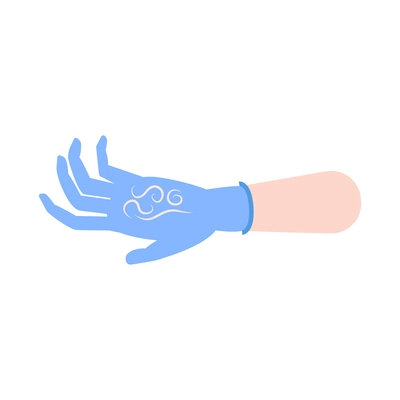 Flat icon with human hand in rubber glove holding helminths worms vector illustration