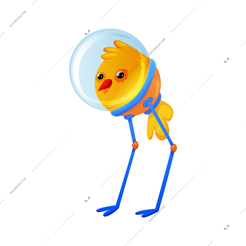 Cute colorful chicken alien in spacesuit cartoon vector illustration