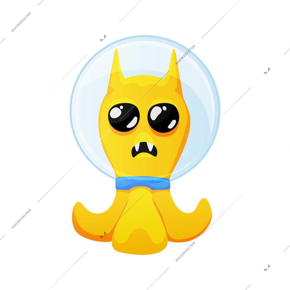 Cute yellow alien with big eyes wearing spacesuit cartoon vector illustration