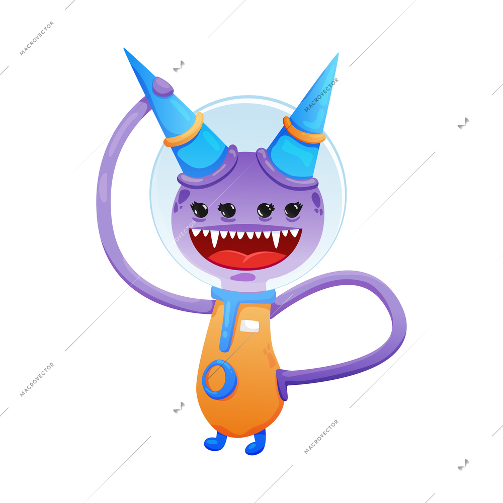 Funny alien monster with big mouth and four eyes cartoon vector illustration