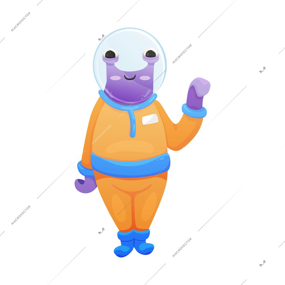 Cartoon friendly alien waving hand vector illustration