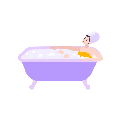 Flat icon with woman relaxing in foam bath vector illustration