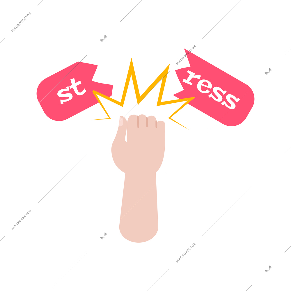 Flat concept icon with human hand breaking word stress vector illustration