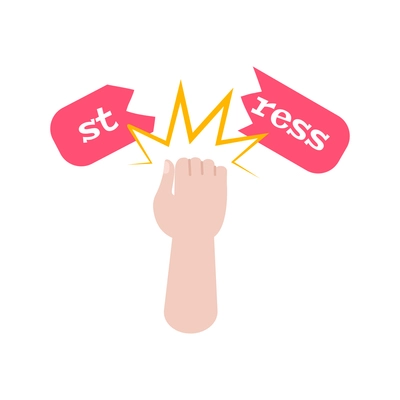 Flat concept icon with human hand breaking word stress vector illustration