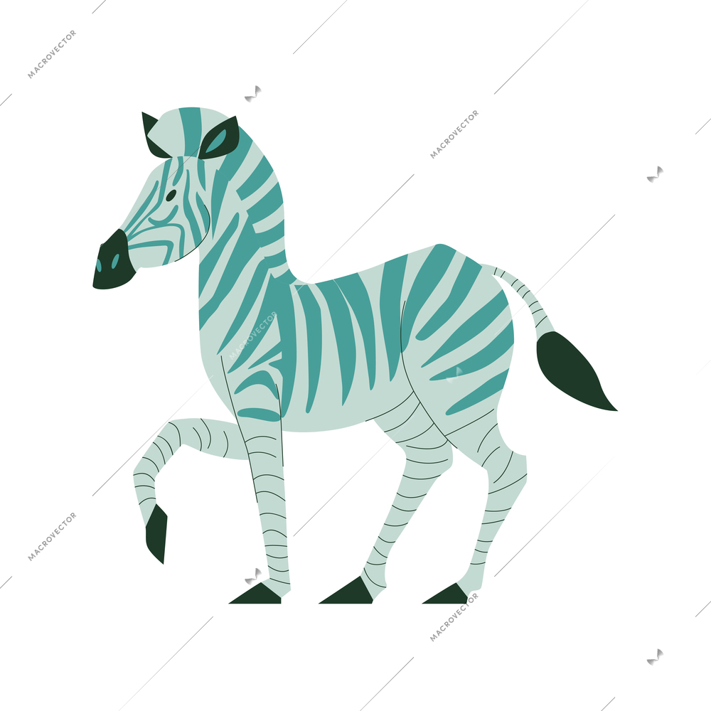 Cute african zebra side view flat vector illustration