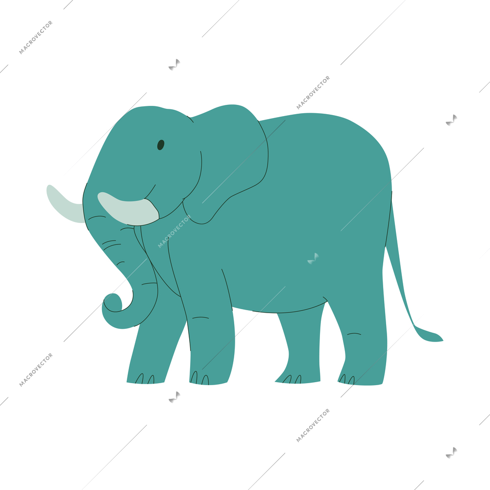 Flat cute elephant with tusks vector illustration