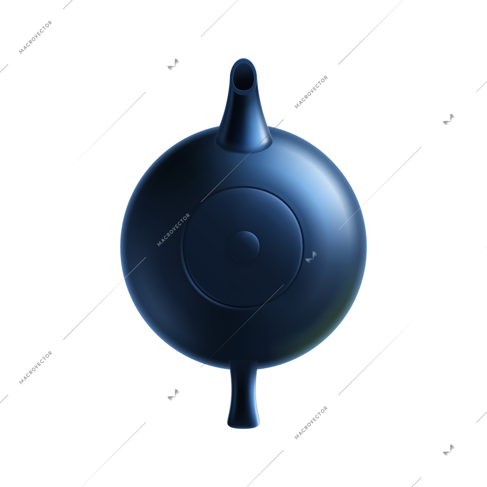 Black ceramic asian teapot top view on white background realistic vector illustration