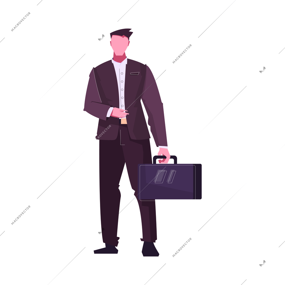 Flat character of businessman with briefcase vector illustration