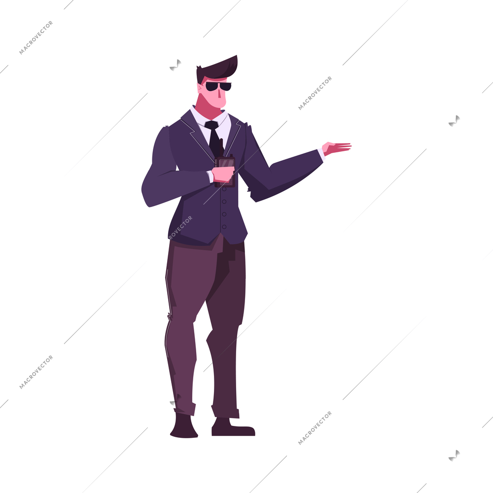 Flat male character of bodyguard on white background vector illustration