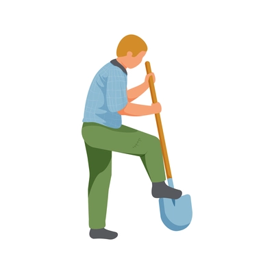 Gardening flat icon with man digging with shovel vector illustration
