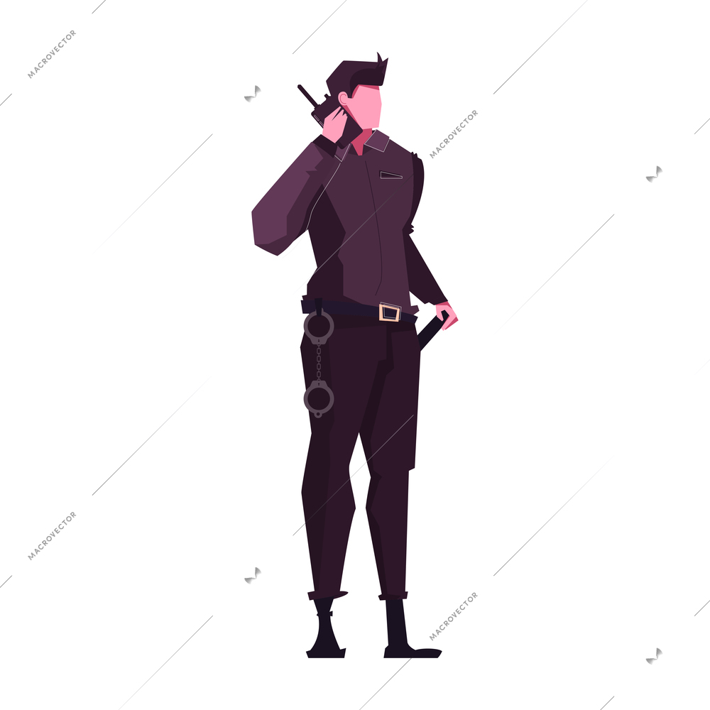 Security service guard using radio transceiver flat vector illustration