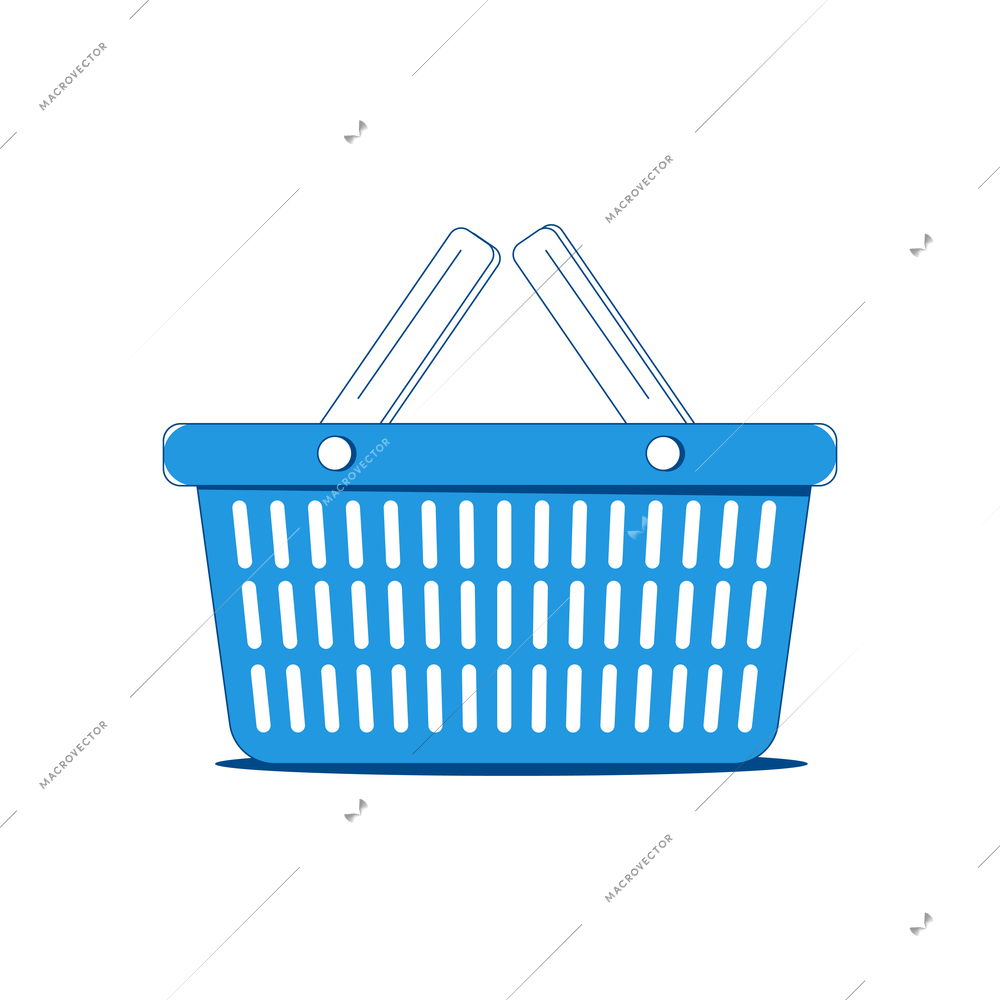 Flat empty shopping basket in blue color vector illustration