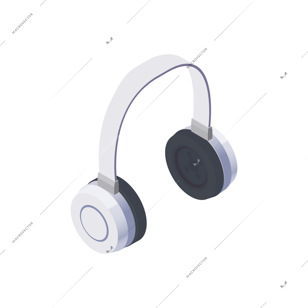 Isometric icon with wireless white headphones 3d vector illustration