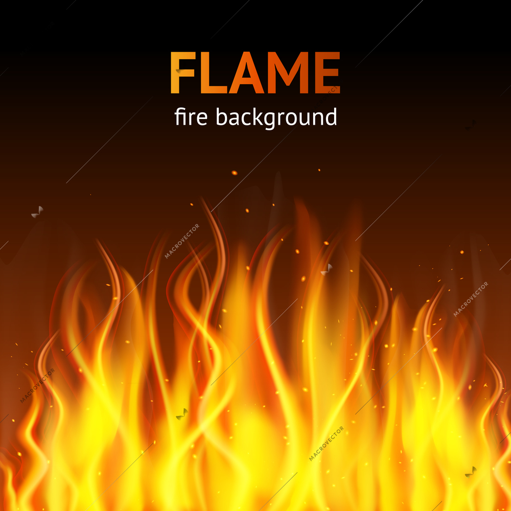 Burning hot flame campfire strokes realistic fire on dark background vector illustration