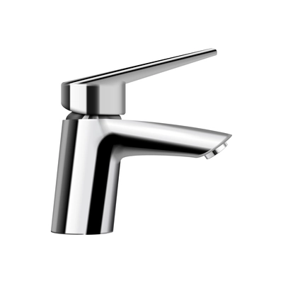 Chrome plated steel faucet on white background realistic vector illustration