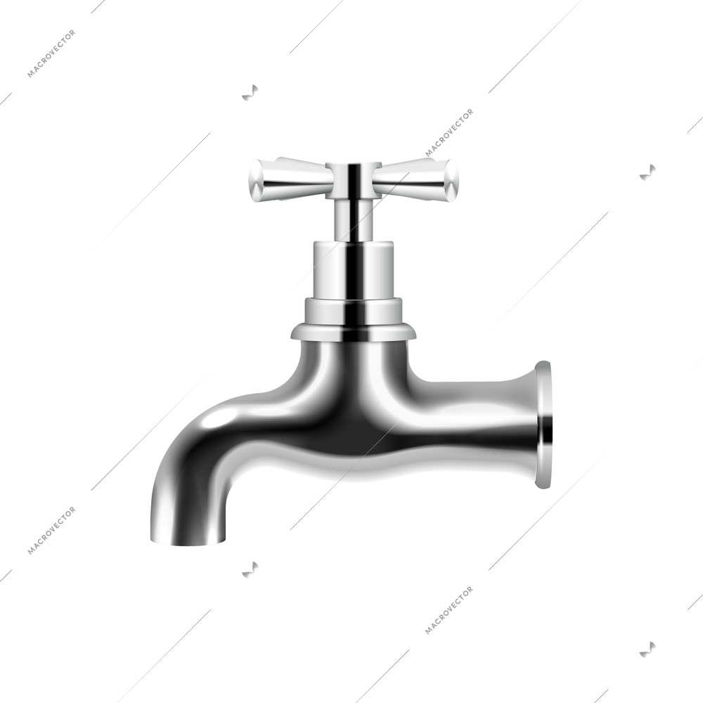 Chrome plated water supply faucet mixer realistic vector illustration