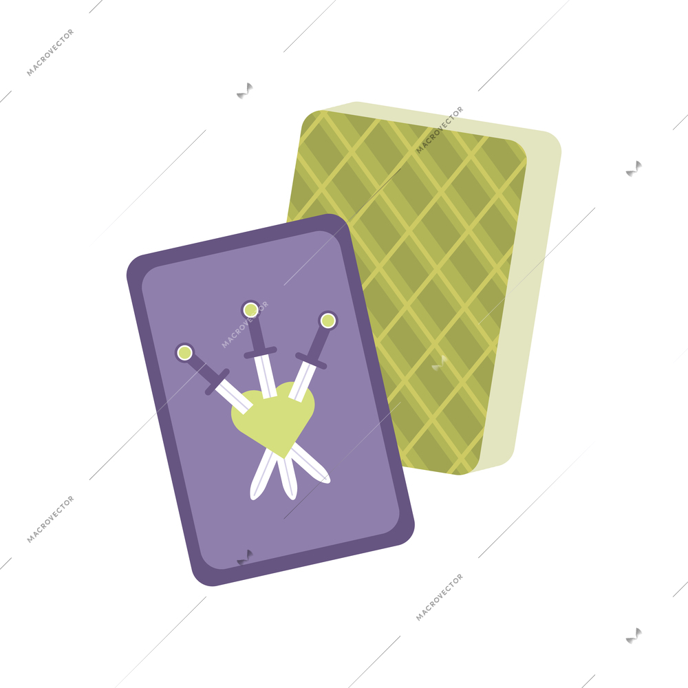 Flat deck of tarot cards and three swords symbol vector illustration