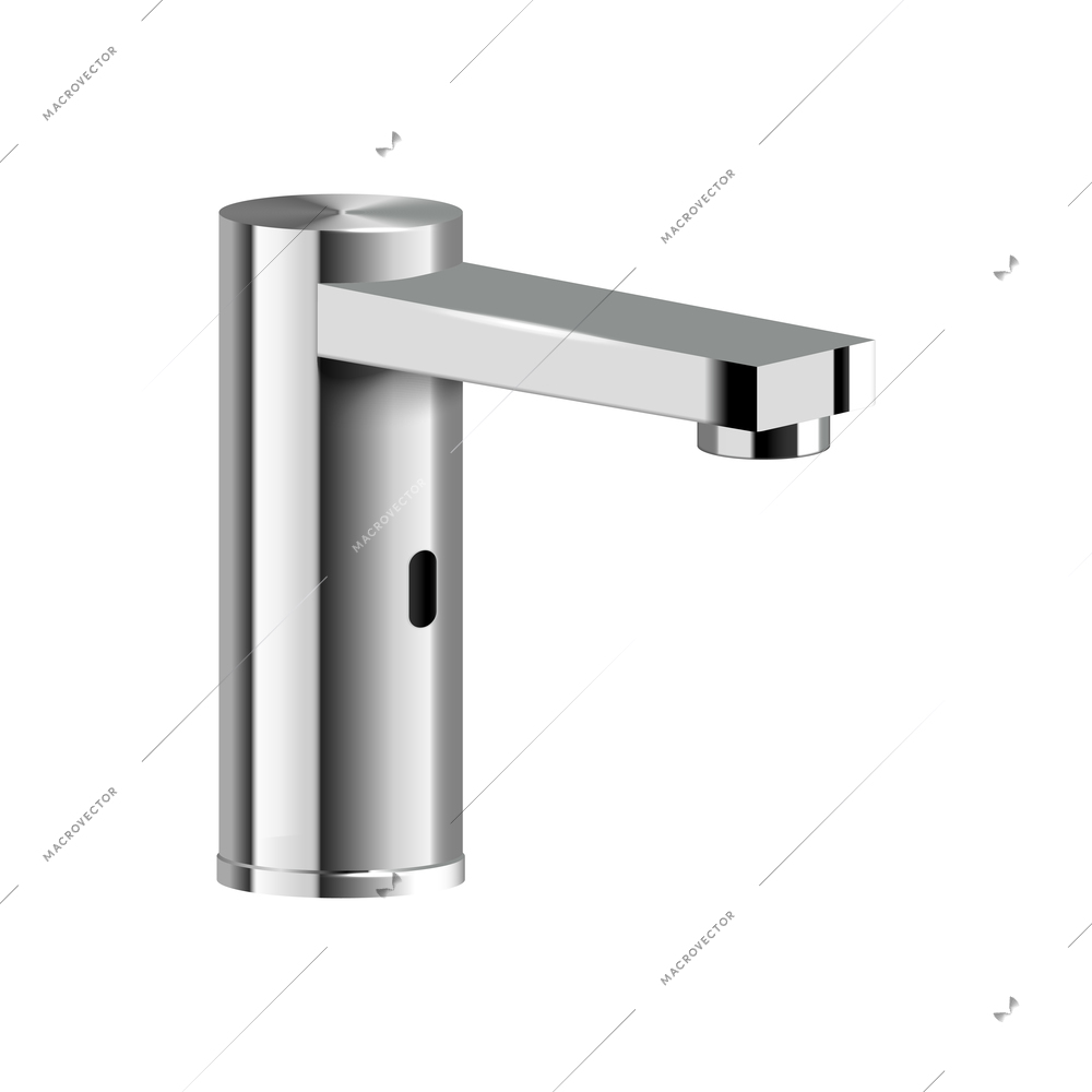 Realistic water tap chrome plated faucet vector illustration