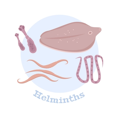 Helminths flat composition with various kinds of parasitic intestinal worms vector illustration
