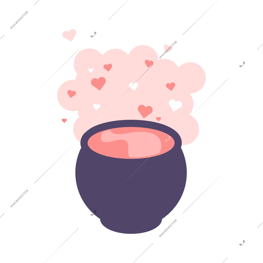 Flat cauldron with love potion vector illustration