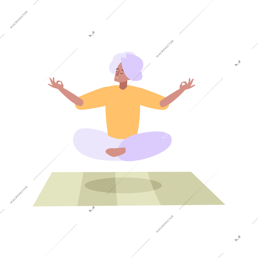 Floating and meditating yogi flat vector illustration