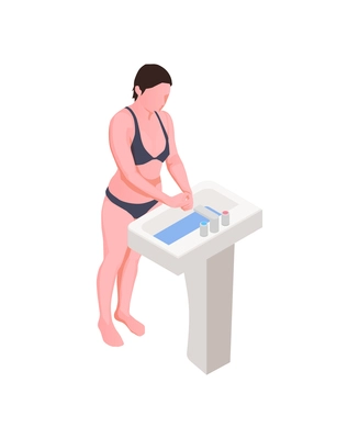 Hygiene isometric icon with woman washing hands in sink 3d vector illustration