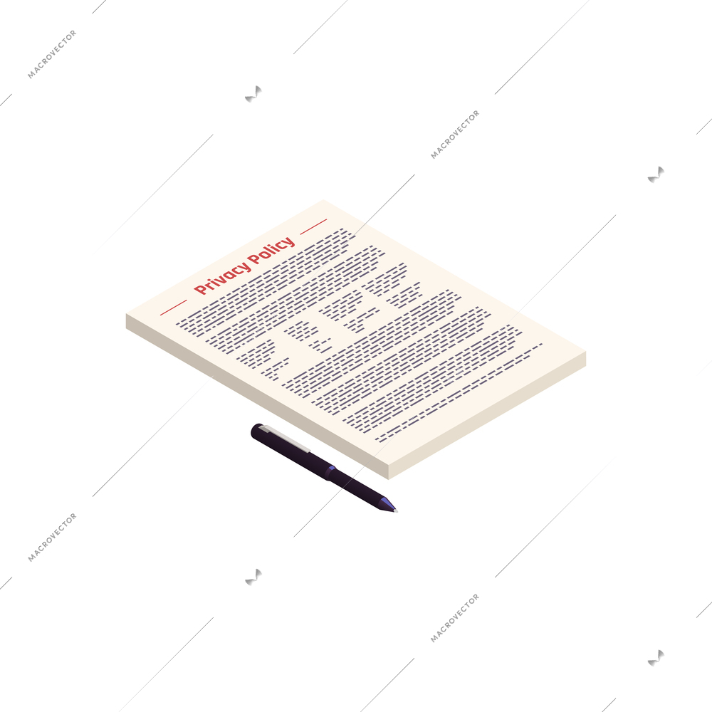 Privacy policy and pen isometric icon on white background 3d vector illustration