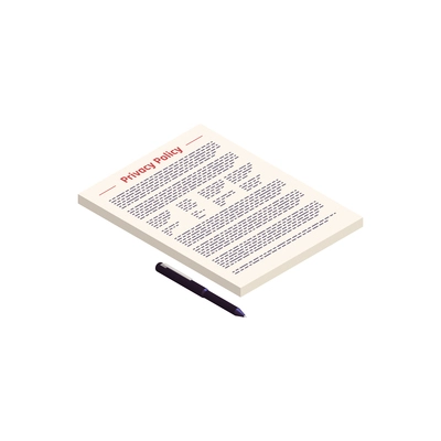 Privacy policy and pen isometric icon on white background 3d vector illustration