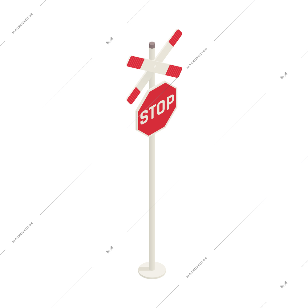 Railway crossing stop sign isometric icon 3d vector illustration