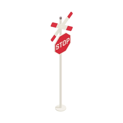 Railway crossing stop sign isometric icon 3d vector illustration