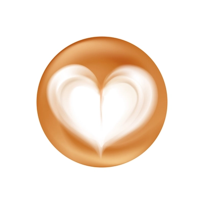 Realistic latte art with foam heart vector illustration