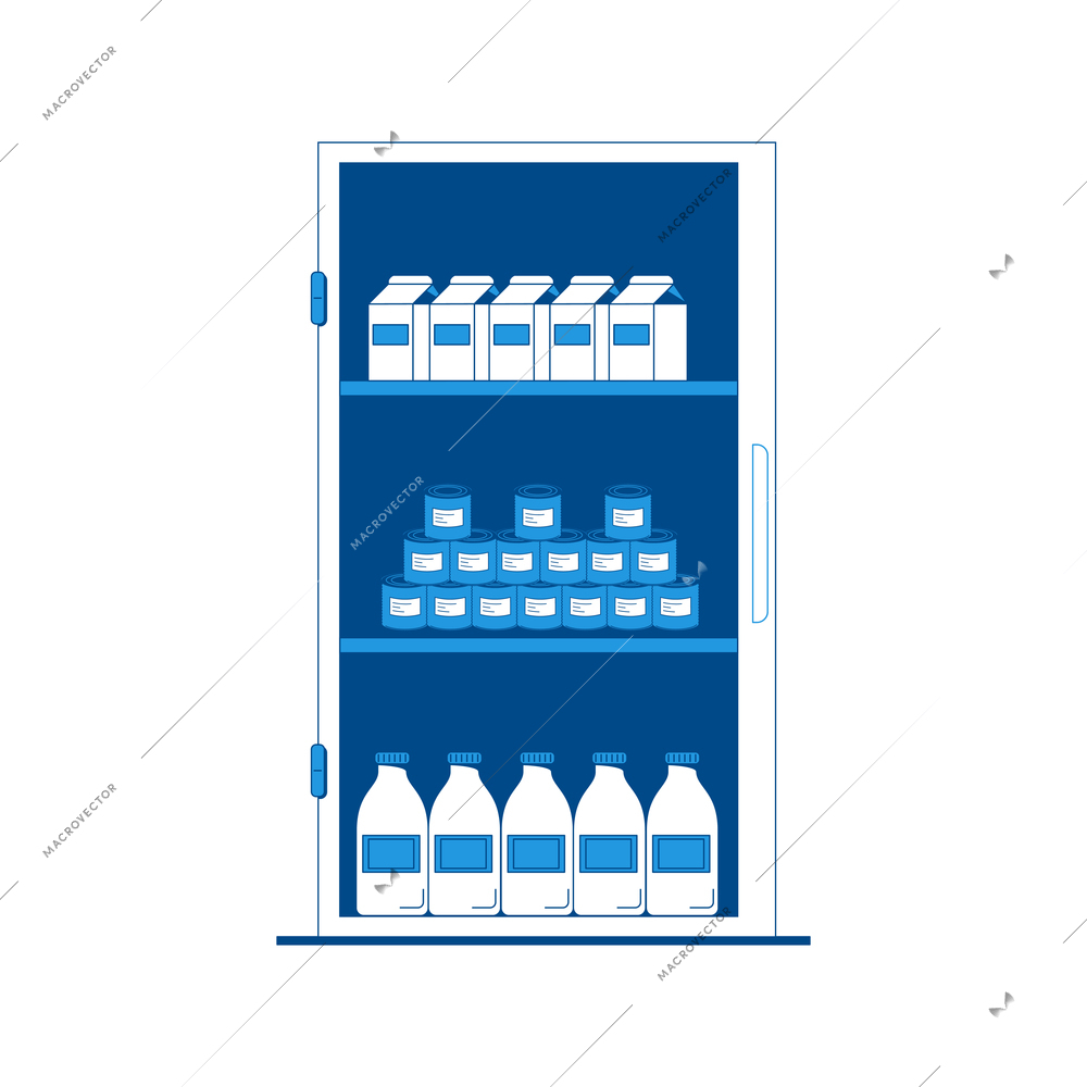 Grocery shopping flat icon with cartons tins and bottles in fridge vector illustration