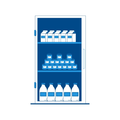 Grocery shopping flat icon with cartons tins and bottles in fridge vector illustration