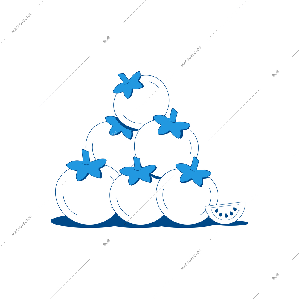 Pile of tomatoes and slice flat icon in blue and white color vector illustration