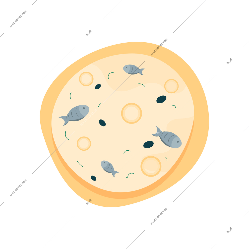 Seafood pizza with fish flat icon vector illustration