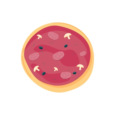 Pepperoni pizza with mushrooms flat icon vector illustration