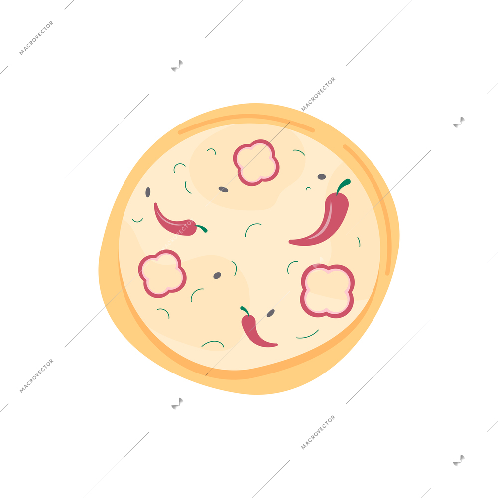 Pizza with cheese and chili peppers flat icon vector illustration