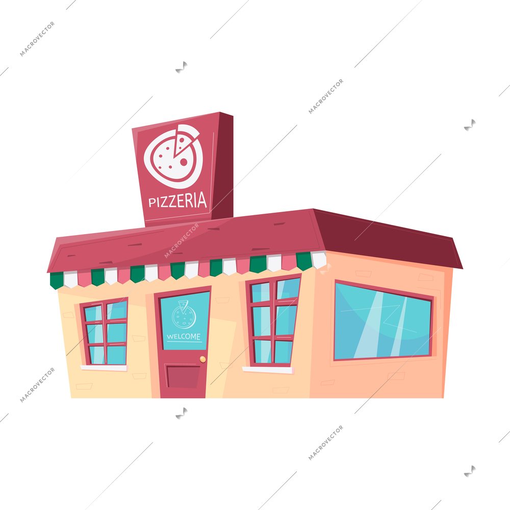 Pizzeria building exterior in flat style vector illustration