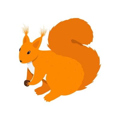 Isometric cute orange squirrel holding nut 3d vector illustration