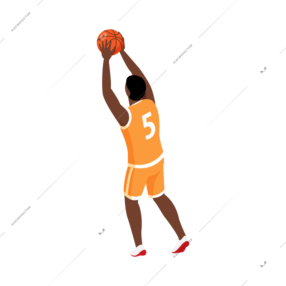 Male basketball player with ball 3d isometric vector illustration