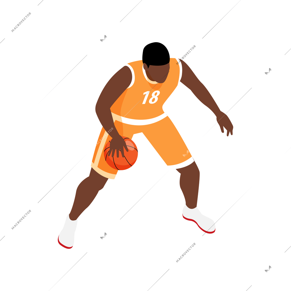 Basketball player with ball during game isometric vector illustration