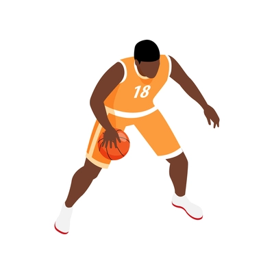 Basketball player with ball during game isometric vector illustration