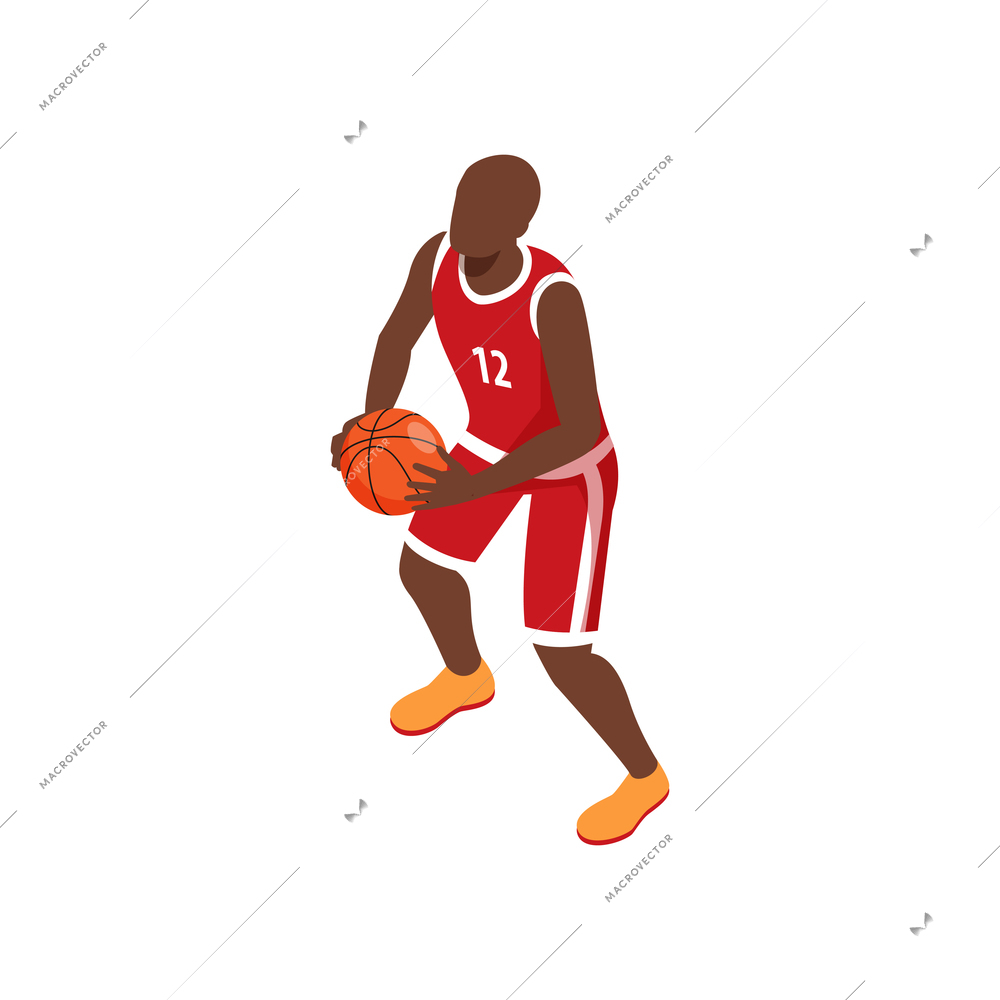 Male basketball player with ball on white background isometric vector illustration