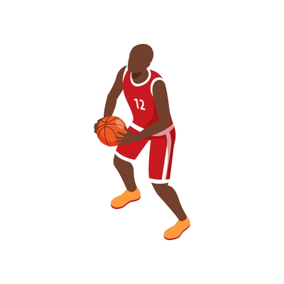 Male basketball player with ball on white background isometric vector illustration