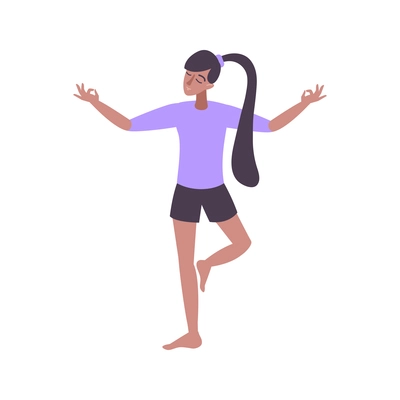 Relaxing flat icon with woman handling stress by doing yoga flat vector illustration