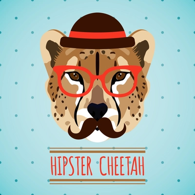 Animal cheetah with hat glasses and moustache hipster portrait vector illustration