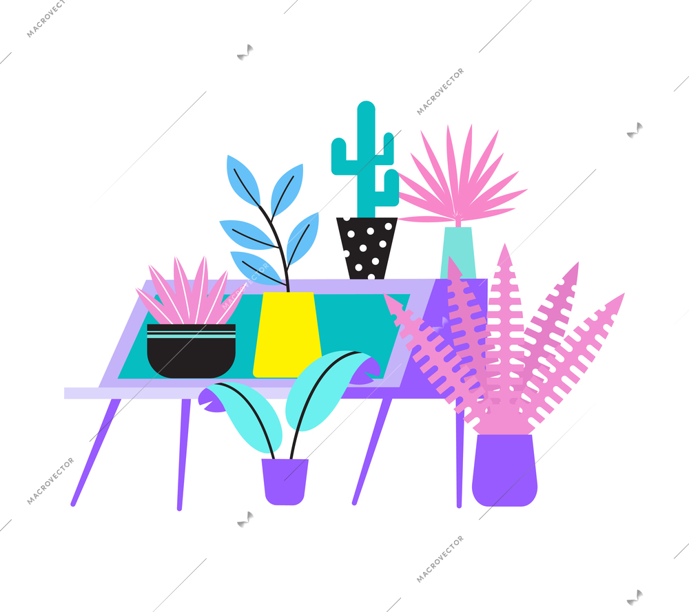 Floristry flat icon with potted house plants on display vector illustration