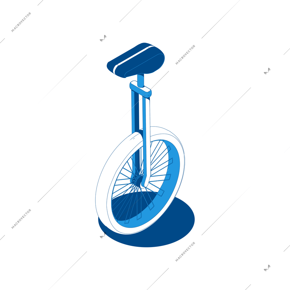 Unicycle isometric icon in blue color 3d vector illustration